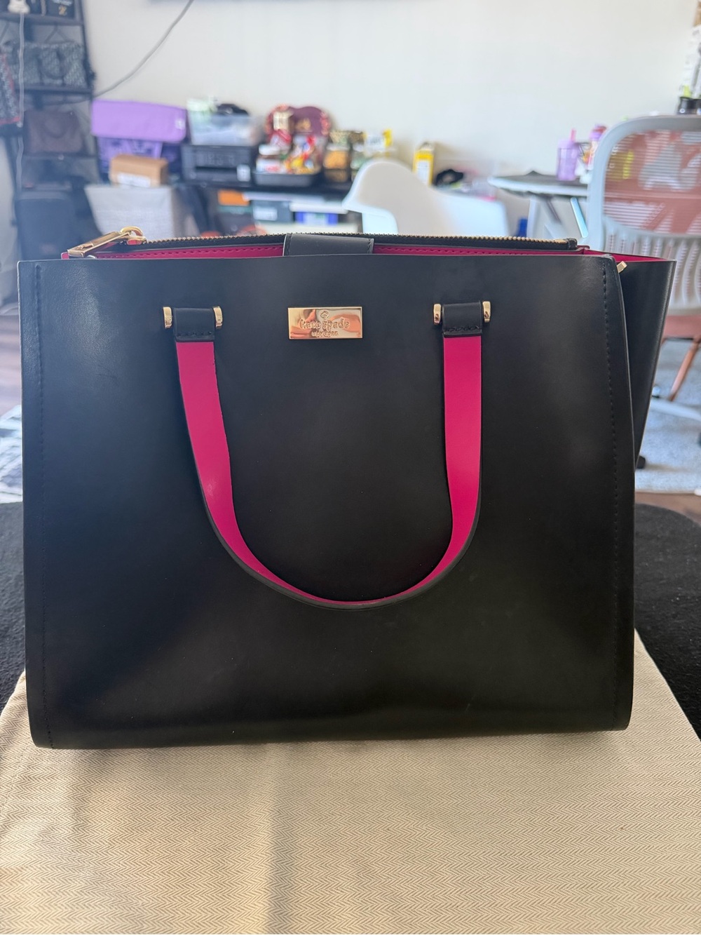 kate spade Black Tote with Pink Handles